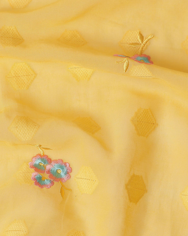 Yellow Traditional Sudanese Thobe Fabric Pure Cotton Voile 4.5 Meters Piece Width 140 Cms Soft Breathable Ethnic Wear Material with Elegant Woven Floral Motifs Made in India-D27586