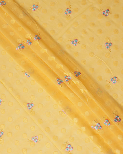 Yellow Traditional Sudanese Thobe Fabric Pure Cotton Voile 4.5 Meters Piece Width 140 Cms Soft Breathable Ethnic Wear Material with Elegant Woven Floral Motifs Made in India-D27586 Regal Fabrics