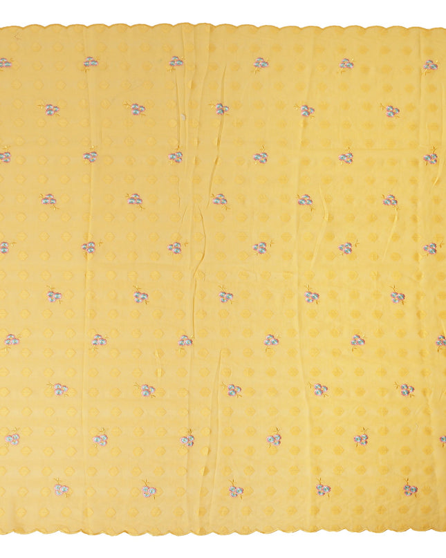 Yellow Traditional Sudanese Thobe Fabric Pure Cotton Voile 4.5 Meters Piece Width 140 Cms Soft Breathable Ethnic Wear Material with Elegant Woven Floral Motifs Made in India-D27586