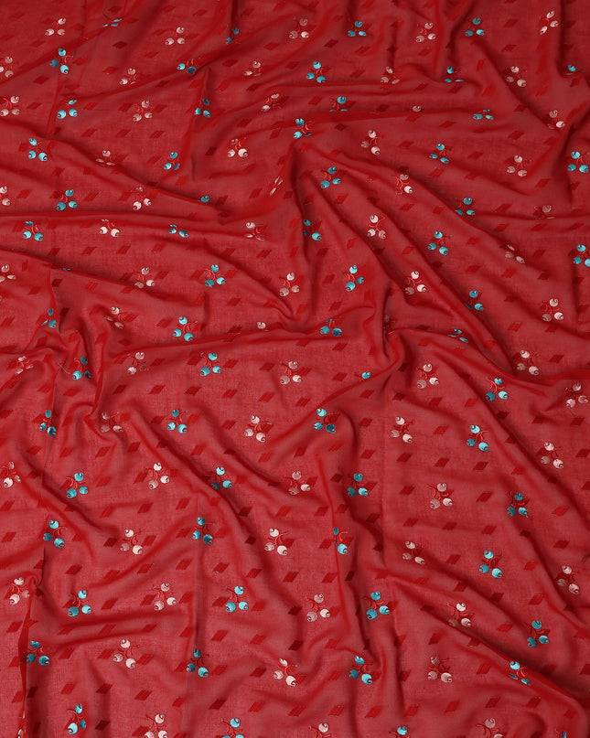 Red Traditional Sudanese Thobe Fabric Pure Cotton Voile 4.5 Meters Piece Width 140 Cms Soft Breathable Ethnic Wear Material with Elegant Woven Motifs Made in India-D27587