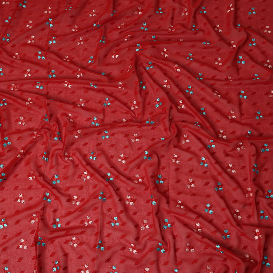 Red Traditional Sudanese Thobe Fabric Pure Cotton Voile 4.5 Meters Piece Width 140 Cms Soft Breathable Ethnic Wear Material with Elegant Woven Motifs Made in India-D27587