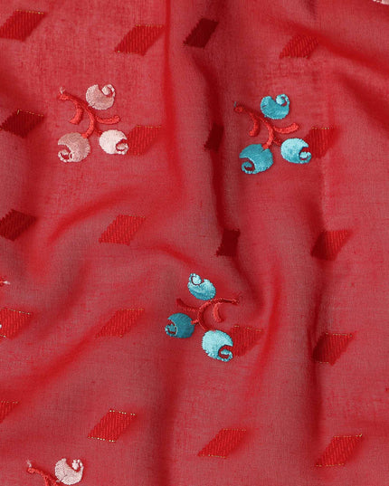 Red Traditional Sudanese Thobe Fabric Pure Cotton Voile 4.5 Meters Piece Width 140 Cms Soft Breathable Ethnic Wear Material with Elegant Woven Motifs Made in India-D27587