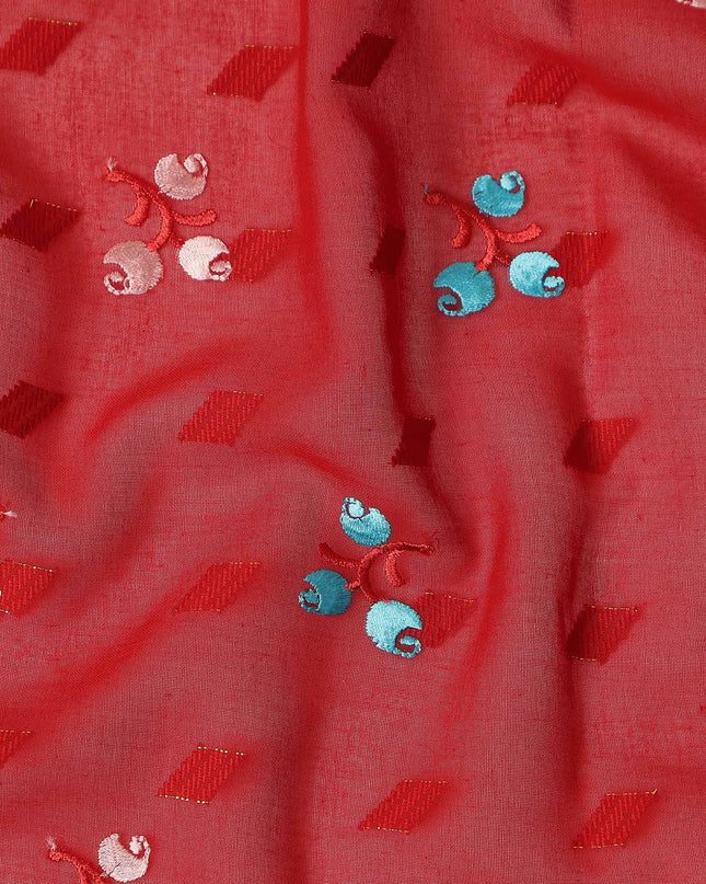 Red Traditional Sudanese Thobe Fabric Pure Cotton Voile 4.5 Meters Piece Width 140 Cms Soft Breathable Ethnic Wear Material with Elegant Woven Motifs Made in India-D27587