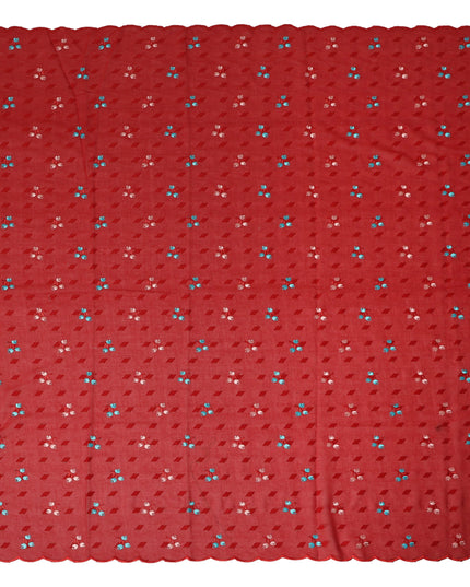 Red Traditional Sudanese Thobe Fabric Pure Cotton Voile 4.5 Meters Piece Width 140 Cms Soft Breathable Ethnic Wear Material with Elegant Woven Motifs Made in India-D27587