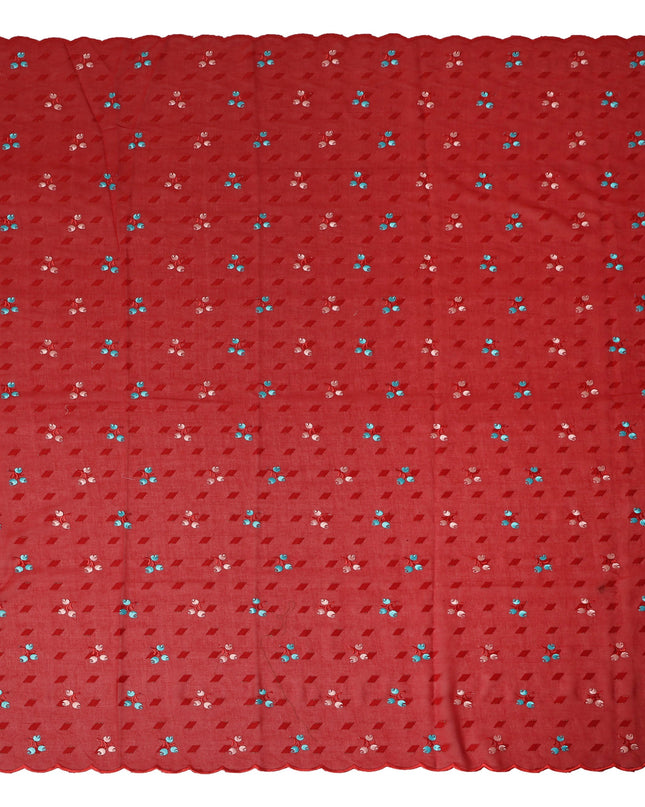 Red Traditional Sudanese Thobe Fabric Pure Cotton Voile 4.5 Meters Piece Width 140 Cms Soft Breathable Ethnic Wear Material with Elegant Woven Motifs Made in India-D27587