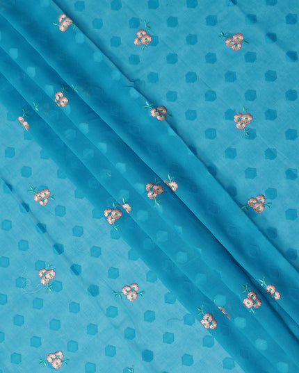 Turquoise Blue Traditional Sudanese Thobe Fabric Pure Cotton Voile 4.5 Meters Piece Width 140 Cms Soft Breathable Ethnic Wear Material with Elegant Woven Floral Motifs Made in India-D27589