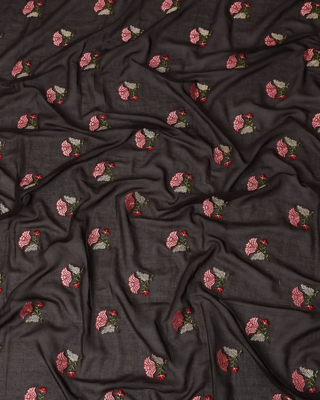 Dark Brown Traditional Sudanese Thobe Fabric Pure Cotton Voile 4.5 Meters Piece Width 140 Cms Soft Breathable Ethnic Wear Material with Elegant Woven Floral Motifs Made in India-D27590