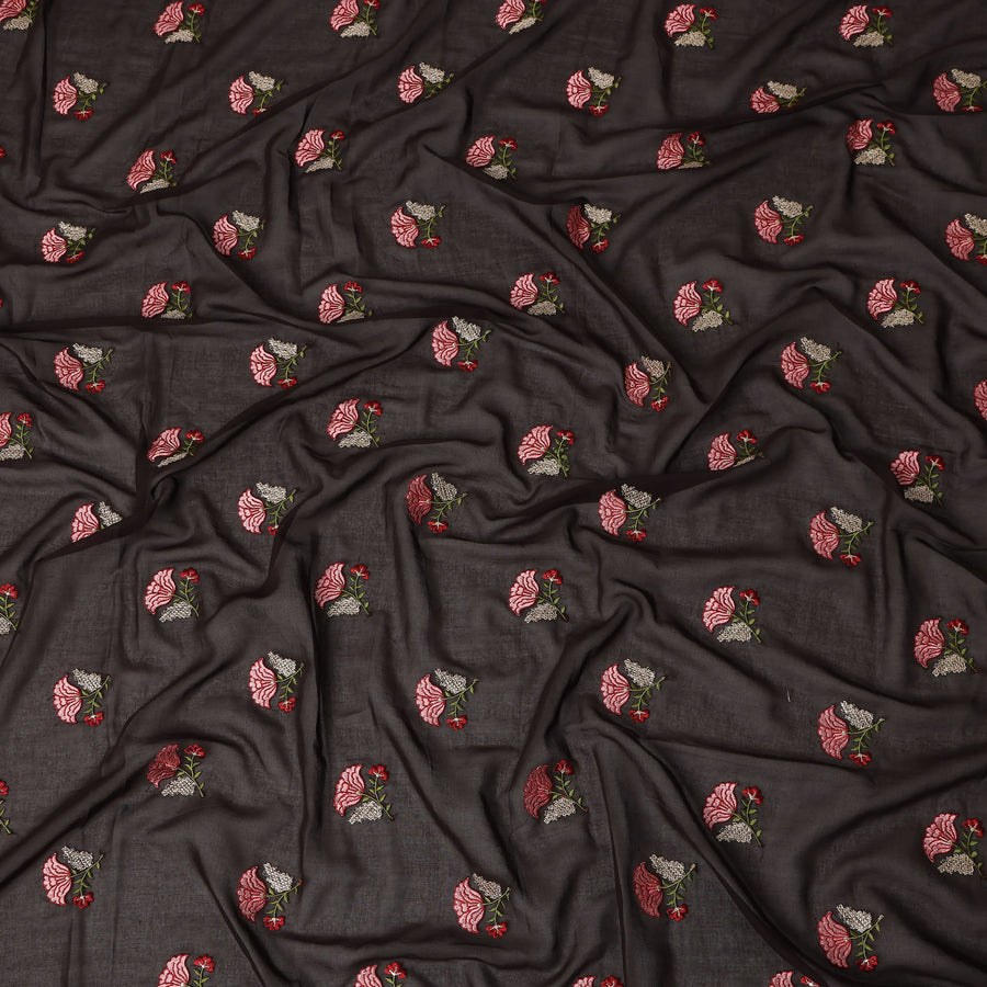 Dark Brown Traditional Sudanese Thobe Fabric Pure Cotton Voile 4.5 Meters Piece Width 140 Cms Soft Breathable Ethnic Wear Material with Elegant Woven Floral Motifs Made in India-D27590
