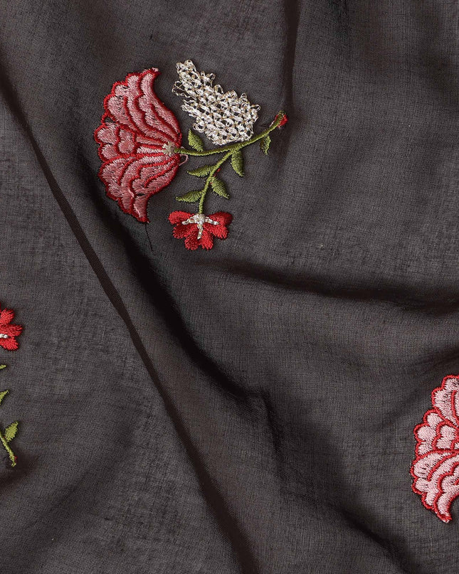 Dark Brown Traditional Sudanese Thobe Fabric Pure Cotton Voile 4.5 Meters Piece Width 140 Cms Soft Breathable Ethnic Wear Material with Elegant Woven Floral Motifs Made in India-D27590