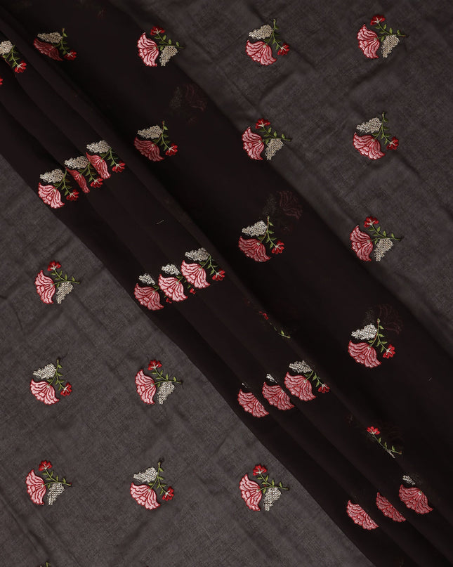 Dark Brown Traditional Sudanese Thobe Fabric Pure Cotton Voile 4.5 Meters Piece Width 140 Cms Soft Breathable Ethnic Wear Material with Elegant Woven Floral Motifs Made in India-D27590