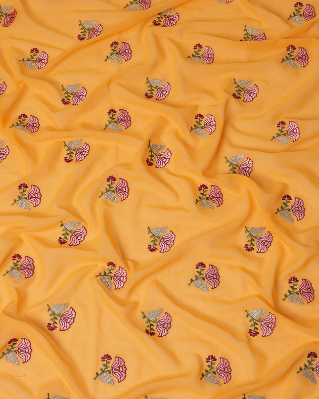 Mustard Yellow Traditional Sudanese Thobe Fabric Pure Cotton Voile 4.5 Meters Piece Width 140 Cms Soft Breathable Ethnic Wear Material with Elegant Woven Floral Motifs Made in India-D27591