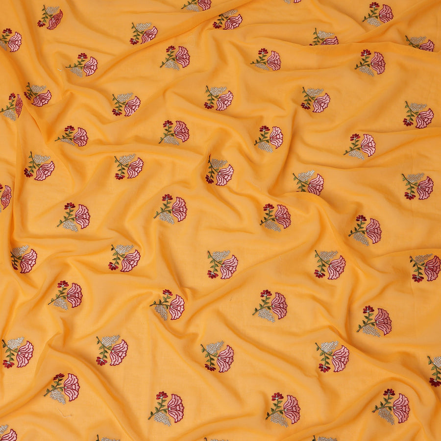 Mustard Yellow Traditional Sudanese Thobe Fabric Pure Cotton Voile 4.5 Meters Piece Width 140 Cms Soft Breathable Ethnic Wear Material with Elegant Woven Floral Motifs Made in India-D27591