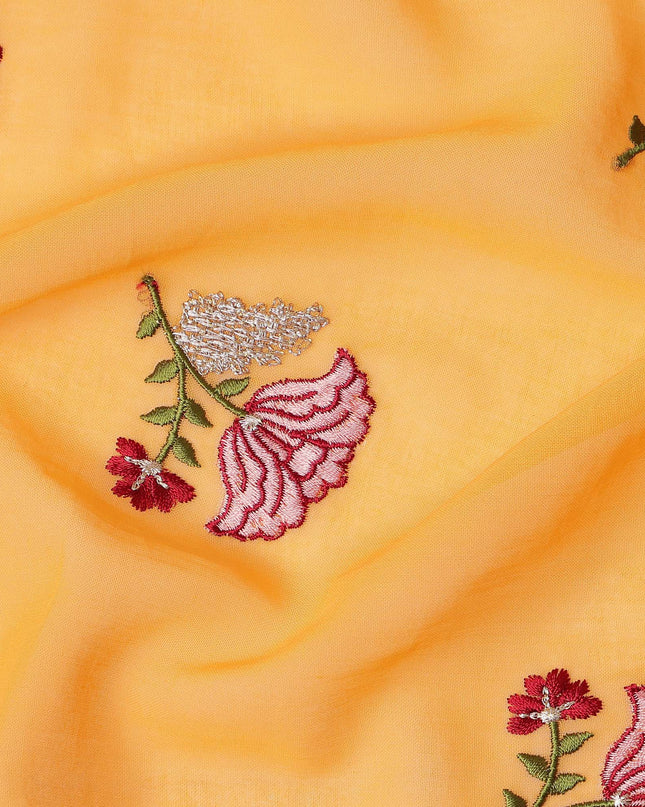 Mustard Yellow Traditional Sudanese Thobe Fabric Pure Cotton Voile 4.5 Meters Piece Width 140 Cms Soft Breathable Ethnic Wear Material with Elegant Woven Floral Motifs Made in India-D27591