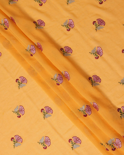 Mustard Yellow Traditional Sudanese Thobe Fabric Pure Cotton Voile 4.5 Meters Piece Width 140 Cms Soft Breathable Ethnic Wear Material with Elegant Woven Floral Motifs Made in India-D27591