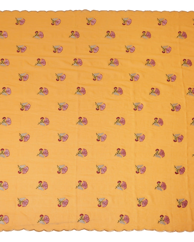 Mustard Yellow Traditional Sudanese Thobe Fabric Pure Cotton Voile 4.5 Meters Piece Width 140 Cms Soft Breathable Ethnic Wear Material with Elegant Woven Floral Motifs Made in India-D27591