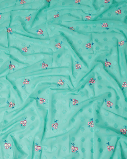 Mint Green Traditional Sudanese Thobe Fabric Pure Cotton Voile 4.5 Meters Piece Width 140 Cms Soft Breathable Ethnic Wear Material with Elegant Woven Floral Motifs Made in India-D27592