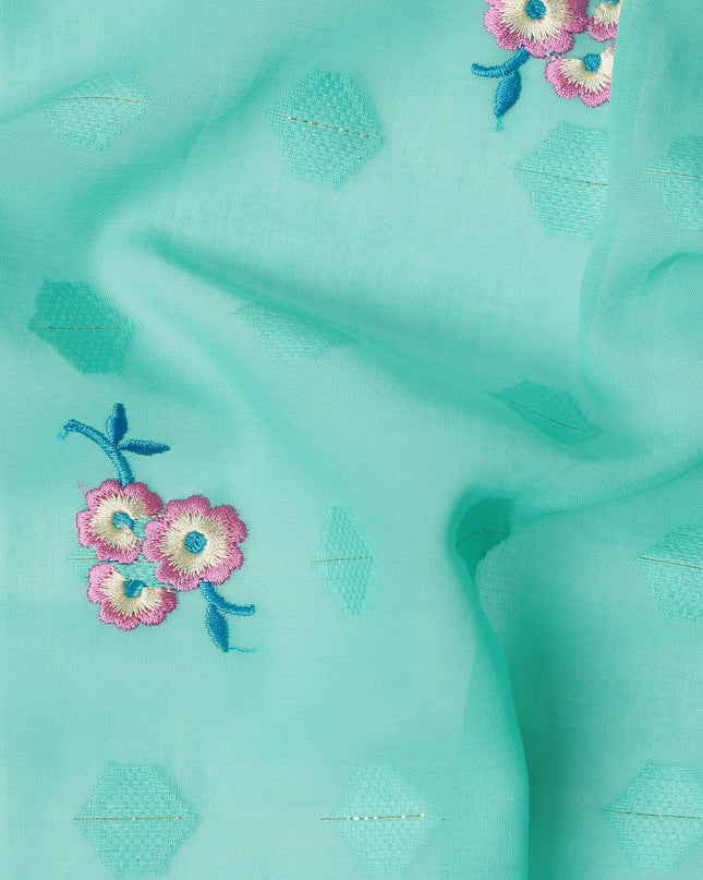 Mint Green Traditional Sudanese Thobe Fabric Pure Cotton Voile 4.5 Meters Piece Width 140 Cms Soft Breathable Ethnic Wear Material with Elegant Woven Floral Motifs Made in India-D27592