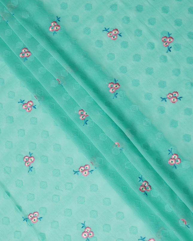 Mint Green Traditional Sudanese Thobe Fabric Pure Cotton Voile 4.5 Meters Piece Width 140 Cms Soft Breathable Ethnic Wear Material with Elegant Woven Floral Motifs Made in India-D27592