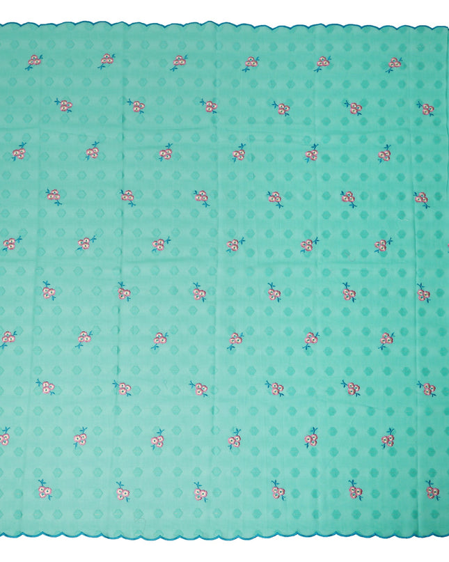 Mint Green Traditional Sudanese Thobe Fabric Pure Cotton Voile 4.5 Meters Piece Width 140 Cms Soft Breathable Ethnic Wear Material with Elegant Woven Floral Motifs Made in India-D27592