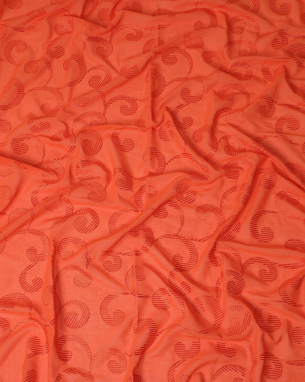 Coral Orange Traditional Sudanese Thobe Fabric Pure Cotton Voile 4.5 Meters Piece Width 140 Cms Soft Breathable Ethnic Wear Material with Elegant Woven Swirl Motifs Made in India-D27593 Regal Fabrics