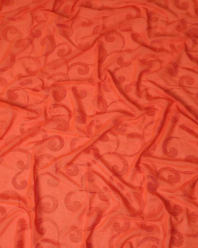 Coral Orange Traditional Sudanese Thobe Fabric Pure Cotton Voile 4.5 Meters Piece Width 140 Cms Soft Breathable Ethnic Wear Material with Elegant Woven Swirl Motifs Made in India-D27593