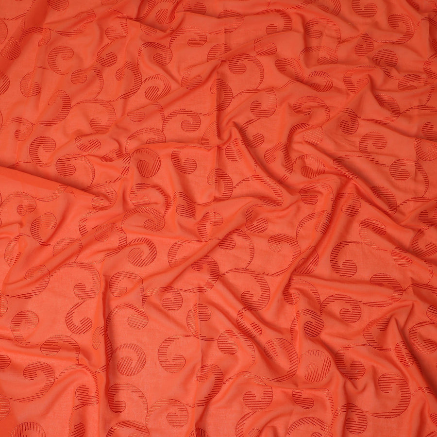 Coral Orange Traditional Sudanese Thobe Fabric Pure Cotton Voile 4.5 Meters Piece Width 140 Cms Soft Breathable Ethnic Wear Material with Elegant Woven Swirl Motifs Made in India-D27593 Regal Fabrics