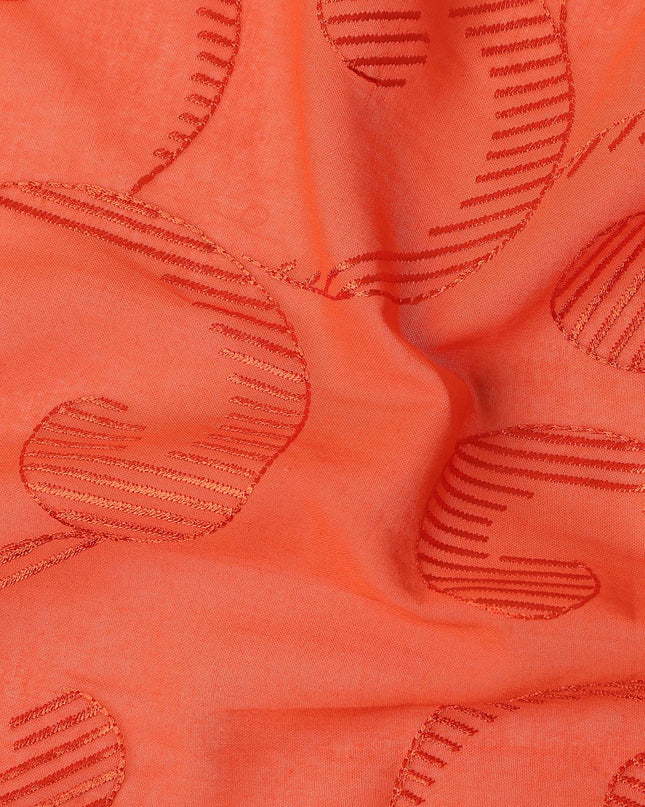 Coral Orange Traditional Sudanese Thobe Fabric Pure Cotton Voile 4.5 Meters Piece Width 140 Cms Soft Breathable Ethnic Wear Material with Elegant Woven Swirl Motifs Made in India-D27593