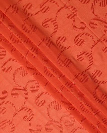 Coral Orange Traditional Sudanese Thobe Fabric Pure Cotton Voile 4.5 Meters Piece Width 140 Cms Soft Breathable Ethnic Wear Material with Elegant Woven Swirl Motifs Made in India-D27593 Regal Fabrics
