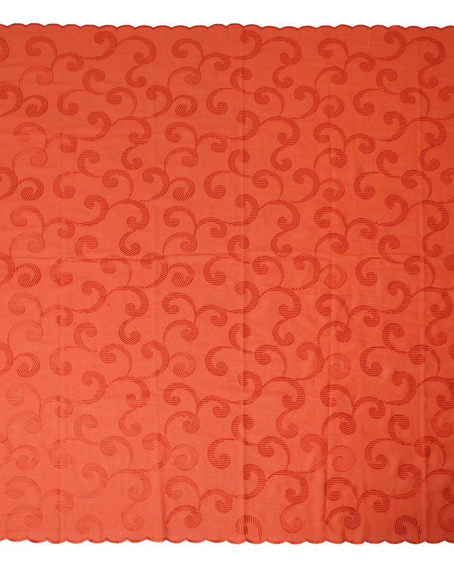 Coral Orange Traditional Sudanese Thobe Fabric Pure Cotton Voile 4.5 Meters Piece Width 140 Cms Soft Breathable Ethnic Wear Material with Elegant Woven Swirl Motifs Made in India-D27593