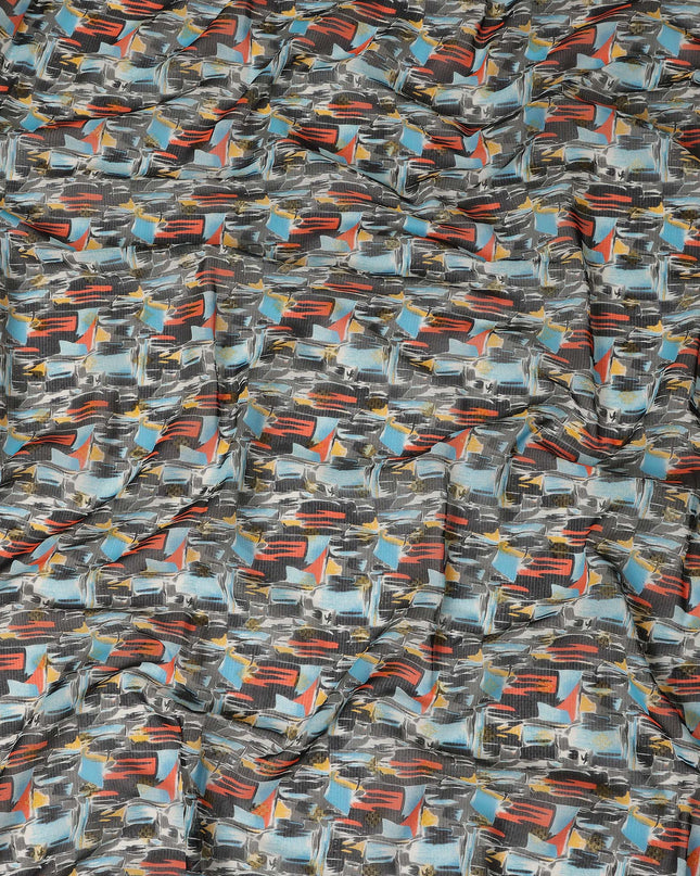 Multicolor Grey Traditional Sudanese Thobe Fabric Pure Cotton Voile 4.5 Meters Piece Width 140 Cms Soft Breathable Ethnic Wear Material with Artistic Abstract Prints Made in India-D27594