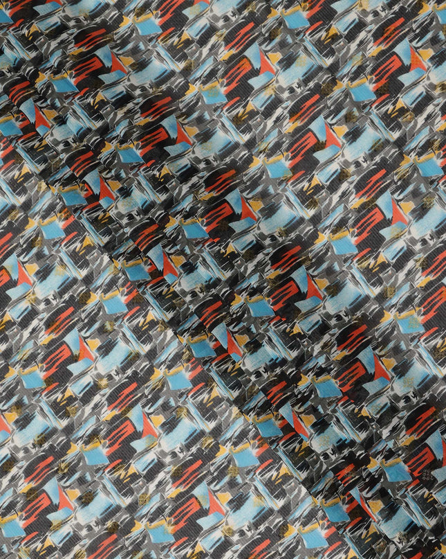 Multicolor Grey Traditional Sudanese Thobe Fabric Pure Cotton Voile 4.5 Meters Piece Width 140 Cms Soft Breathable Ethnic Wear Material with Artistic Abstract Prints Made in India-D27594