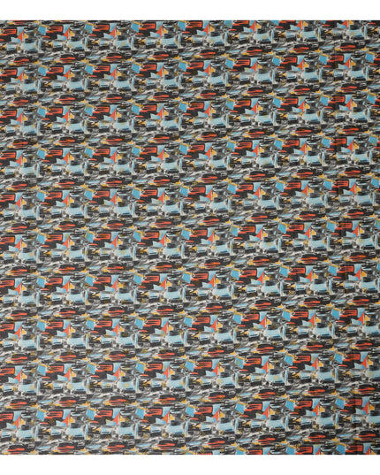 Multicolor Grey Traditional Sudanese Thobe Fabric Pure Cotton Voile 4.5 Meters Piece Width 140 Cms Soft Breathable Ethnic Wear Material with Artistic Abstract Prints Made in India-D27594