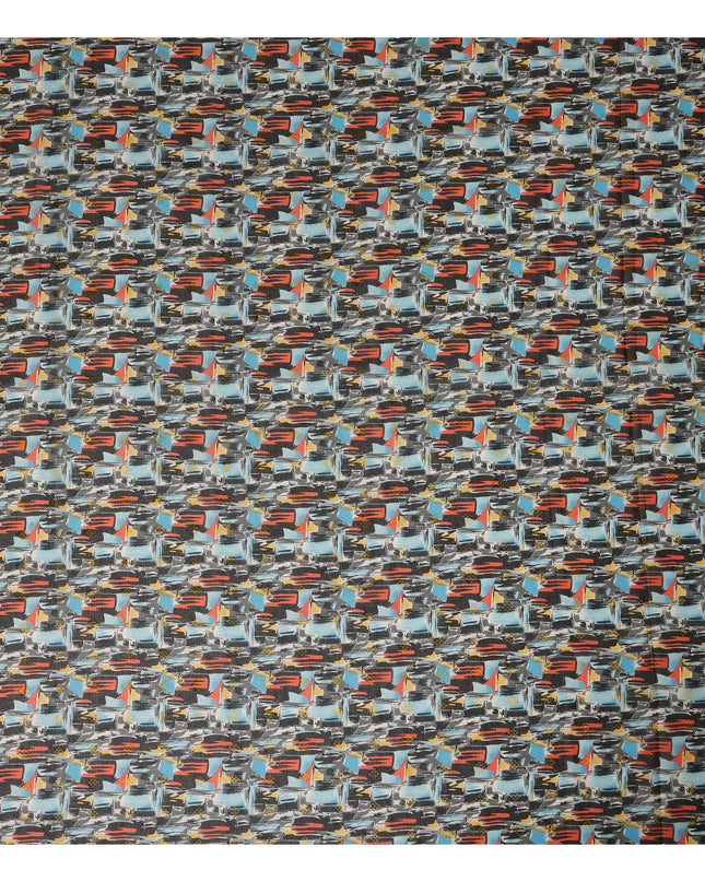 Multicolor Grey Traditional Sudanese Thobe Fabric Pure Cotton Voile 4.5 Meters Piece Width 140 Cms Soft Breathable Ethnic Wear Material with Artistic Abstract Prints Made in India-D27594