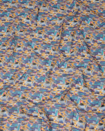 Multicolor Mustard Blue Traditional Sudanese Thobe Fabric Pure Cotton Voile 4.5 Meters Piece Width 140 Cms Soft Breathable Ethnic Wear Material with Artistic Abstract Prints Made in India-D27595