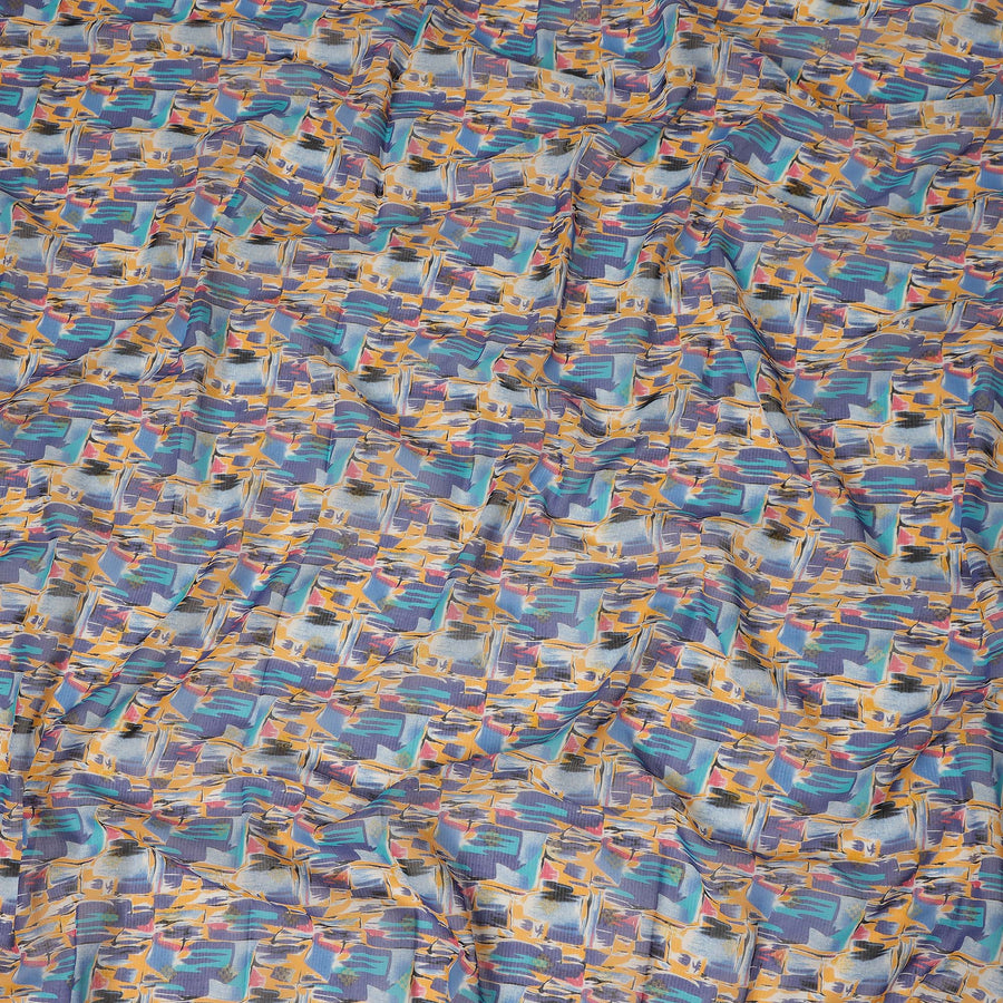 Multicolor Mustard Blue Traditional Sudanese Thobe Fabric Pure Cotton Voile 4.5 Meters Piece Width 140 Cms Soft Breathable Ethnic Wear Material with Artistic Abstract Prints Made in India-D27595