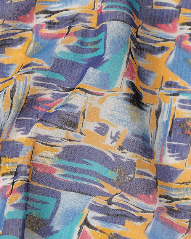 Multicolor Mustard Blue Traditional Sudanese Thobe Fabric Pure Cotton Voile 4.5 Meters Piece Width 140 Cms Soft Breathable Ethnic Wear Material with Artistic Abstract Prints Made in India-D27595