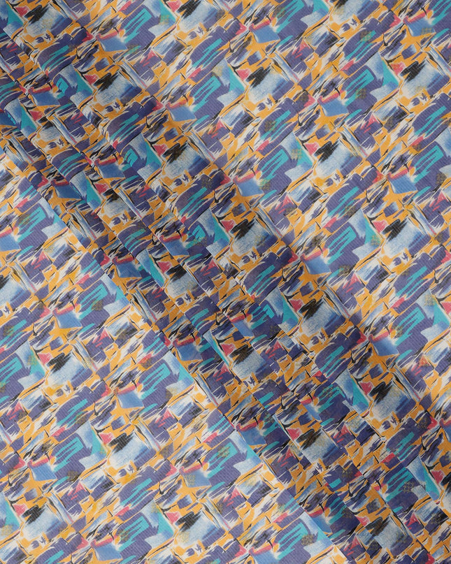 Multicolor Mustard Blue Traditional Sudanese Thobe Fabric Pure Cotton Voile 4.5 Meters Piece Width 140 Cms Soft Breathable Ethnic Wear Material with Artistic Abstract Prints Made in India-D27595