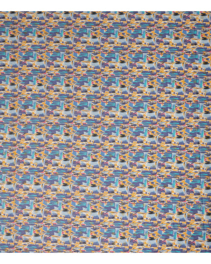 Multicolor Mustard Blue Traditional Sudanese Thobe Fabric Pure Cotton Voile 4.5 Meters Piece Width 140 Cms Soft Breathable Ethnic Wear Material with Artistic Abstract Prints Made in India-D27595