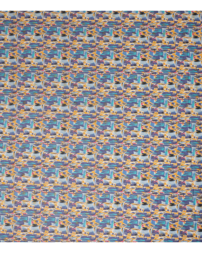 Multicolor Mustard Blue Traditional Sudanese Thobe Fabric Pure Cotton Voile 4.5 Meters Piece Width 140 Cms Soft Breathable Ethnic Wear Material with Artistic Abstract Prints Made in India-D27595