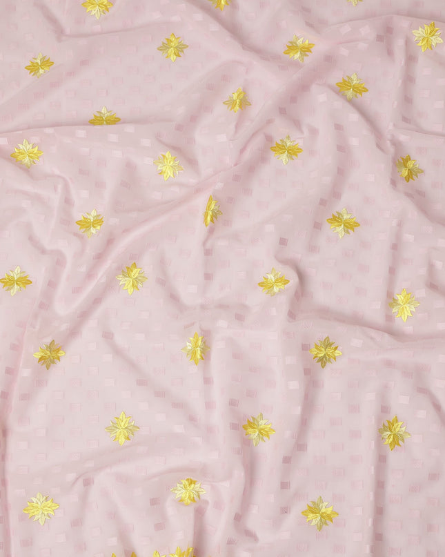 Light Pink Traditional Sudanese Thobe Fabric Pure Cotton Voile 4.5 Meters Piece Width 140 Cms Soft Lightweight Breathable Ethnic Wear Material with Yellow Embroidered Motifs Made in India-D27614