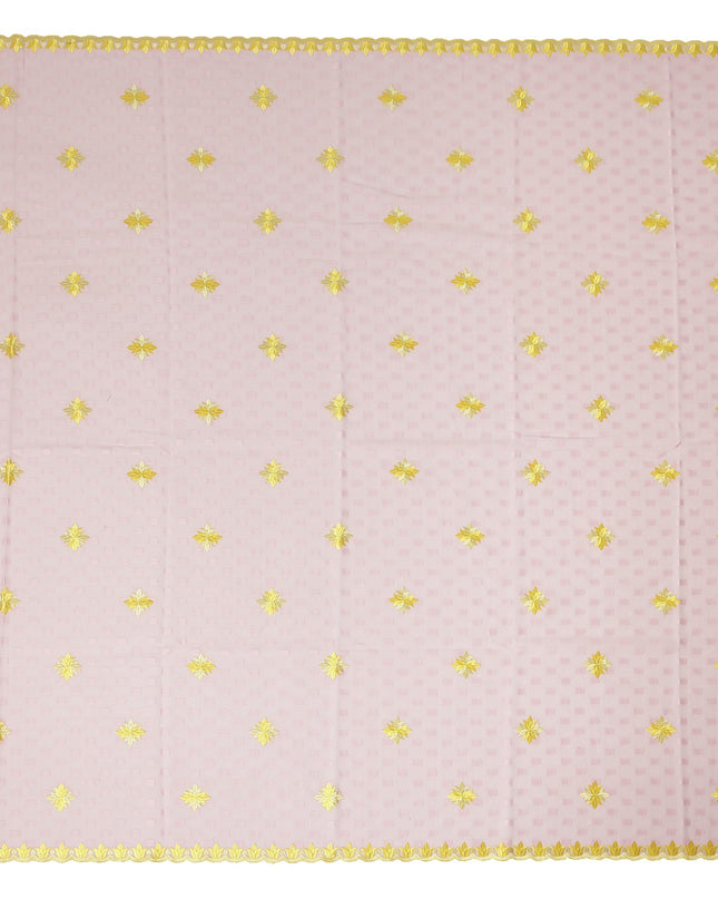 Light Pink Traditional Sudanese Thobe Fabric Pure Cotton Voile 4.5 Meters Piece Width 140 Cms Soft Lightweight Breathable Ethnic Wear Material with Yellow Embroidered Motifs Made in India-D27614