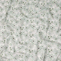 White Floral Embroidered Cotton Voile Fabric Soft Lightweight Breathable Green Botanical Flower Embroidery Dressmaking Sewing Apparel Fabric 110 Cms Width Made In India-D28402