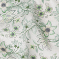 White Floral Embroidered Cotton Voile Fabric Soft Lightweight Breathable Green Botanical Flower Embroidery Dressmaking Sewing Apparel Fabric 110 Cms Width Made In India-D28402