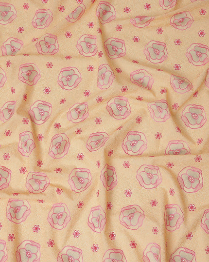 Peach Floral Embroidered Cotton Voile Fabric Soft Lightweight Breathable Pink Flower Embroidery Dressmaking Sewing Apparel Fabric 110 Cms Width Made In India-D28404
