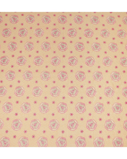 Peach Floral Embroidered Cotton Voile Fabric Soft Lightweight Breathable Pink Flower Embroidery Dressmaking Sewing Apparel Fabric 110 Cms Width Made In India-D28404