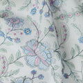 White Floral Embroidered Cotton Voile Fabric Soft Lightweight Breathable Multicolor Botanical Flower Embroidery Dressmaking Sewing Apparel Fabric 110 Cms Width Made In India-D28405