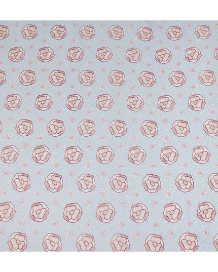 Light Blue Floral Embroidered Cotton Voile Fabric Soft Lightweight Breathable Pink Flower Embroidery Dressmaking Sewing Apparel Fabric 110 Cms Width Made In India-D28406