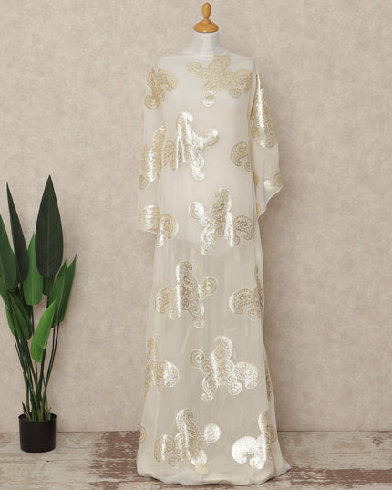 Cream Paisley Silk Chiffon Dirac With Metallic Lurex