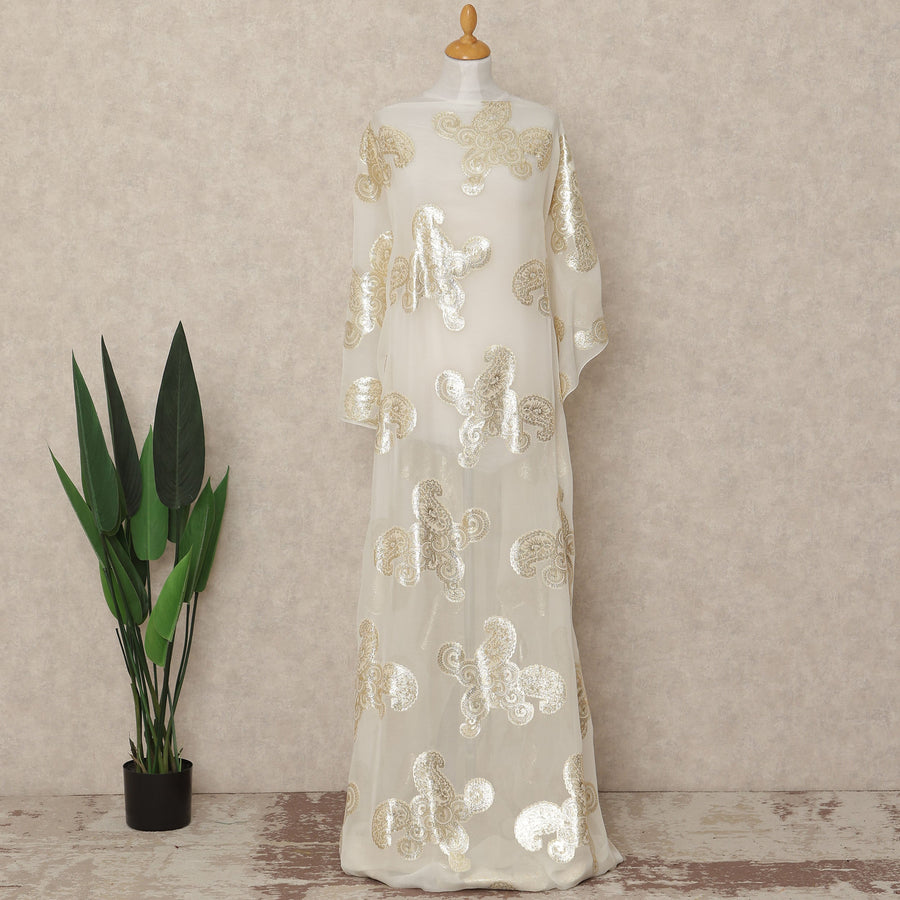 Cream Paisley Silk Chiffon Dirac With Metallic Lurex