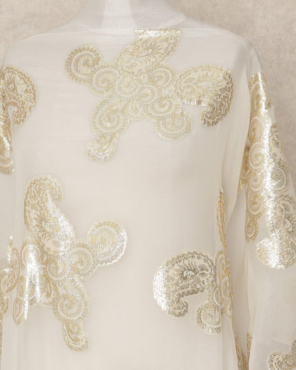 Cream Paisley Silk Chiffon Dirac With Metallic Lurex